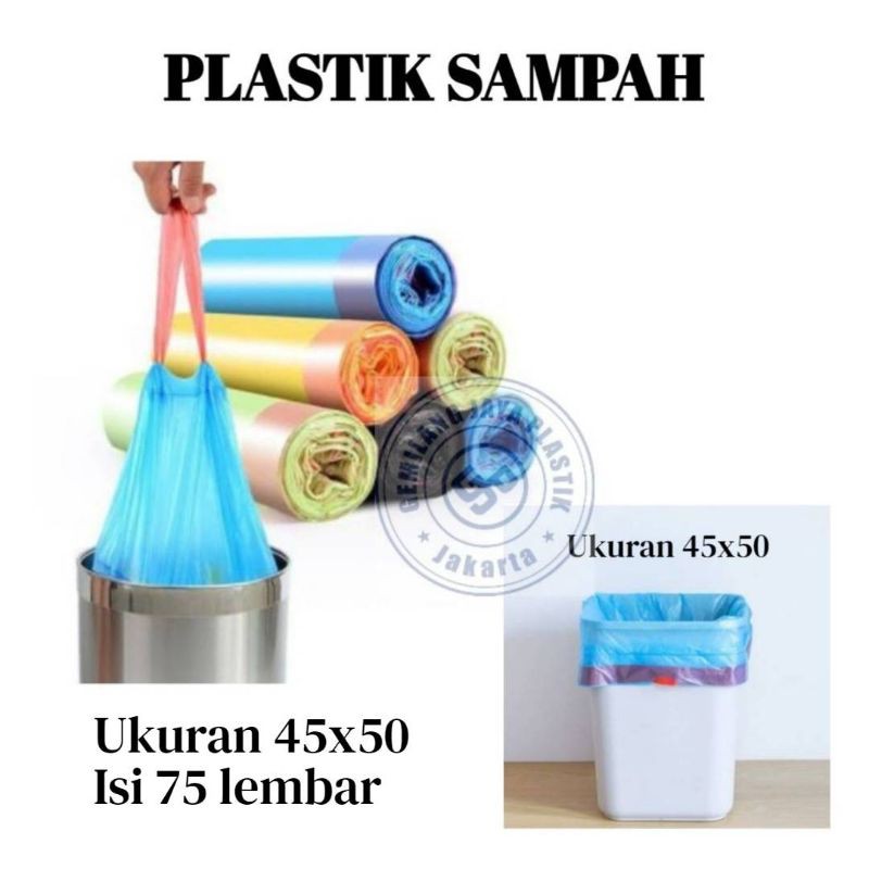 Kantong Plastik Sampah Gulung 45x50cm Dengan Tali Isi 75 Lembar / Pack ( 5 Roll)