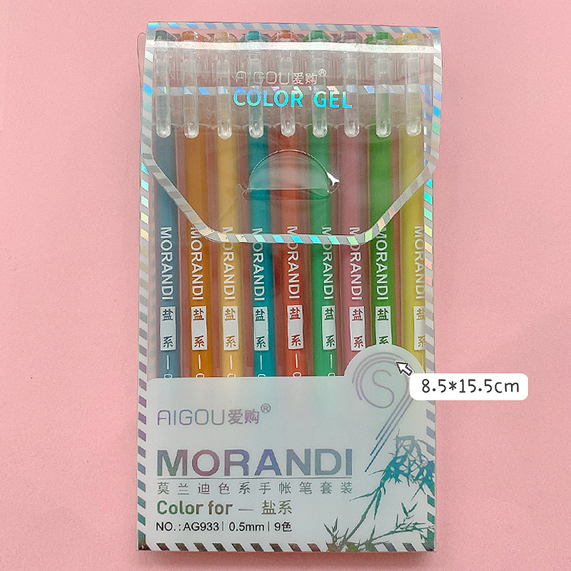 9 Pcs / Set Alat Tulis Pena Tangan Warna Morandi Untuk Siswa