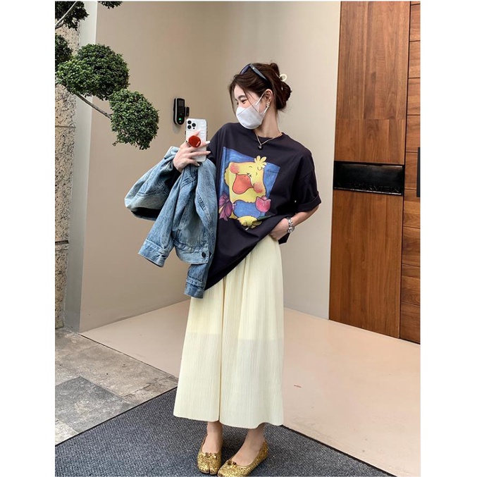 baju kaos wanita duck cartoon graphic printing t shirt korean style baju atasan wanita oversize casual kaos