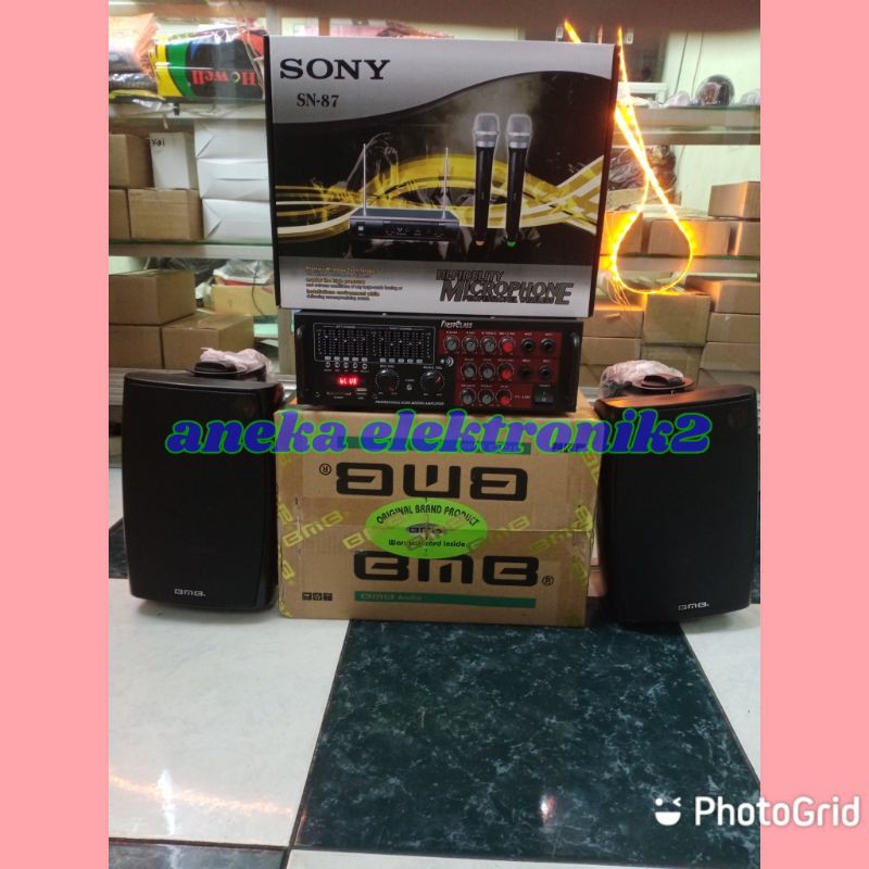 Paket speaker BMB KG 511 original + mic wireless dan amplifier bluetoth