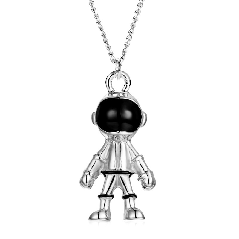 Kalung Rantai Desain Robot Astronot Bahan Metal Untuk Pria Dan Wanita