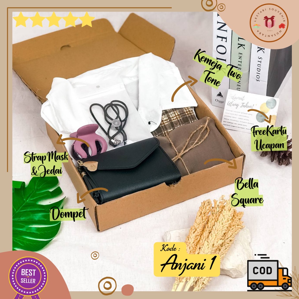 [Lestarisouvenir] BISA COD Hadiah Ulang Tahun Cewek Kemeja Two Tone Buckethat | Kado Ultah Pacar Aes