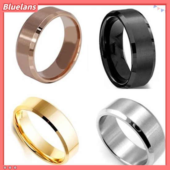 Bluelans Cincin Titanium Steel Lapis Emas 18K Lebar 8mm Ukuran US 5-14 Untuk Pria / Wanita