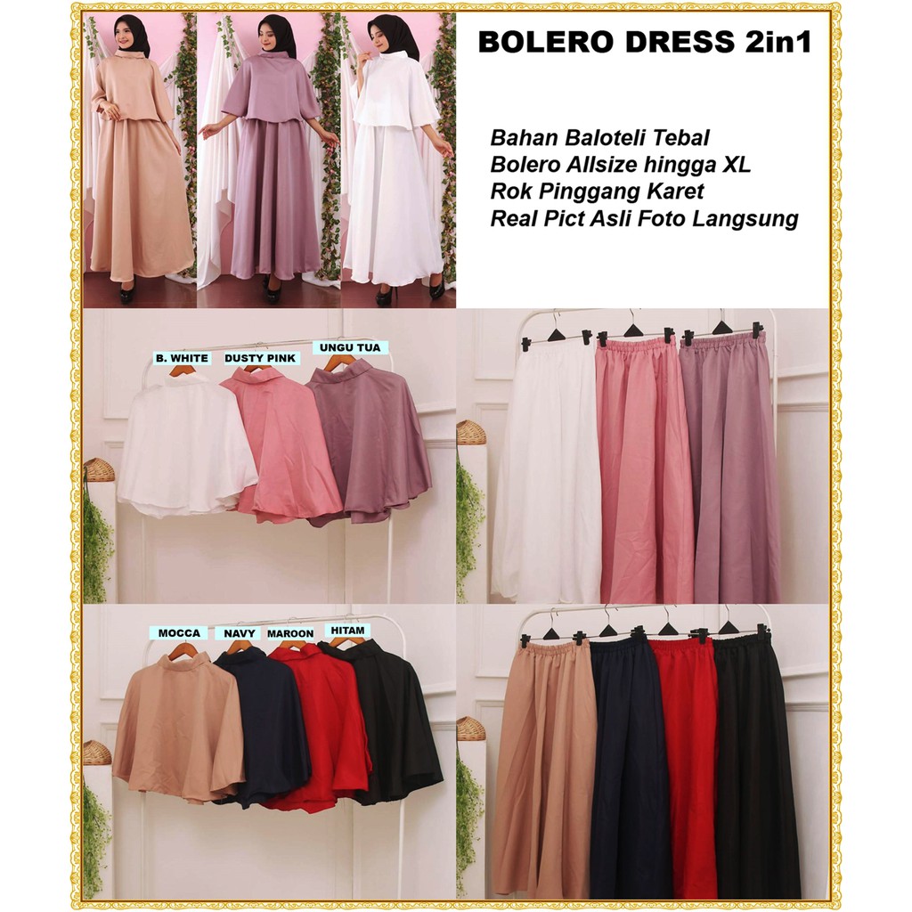 Set Bolero Dress 2in1 Gamis Baju  Muslim Rok Bahan  Baloteli 