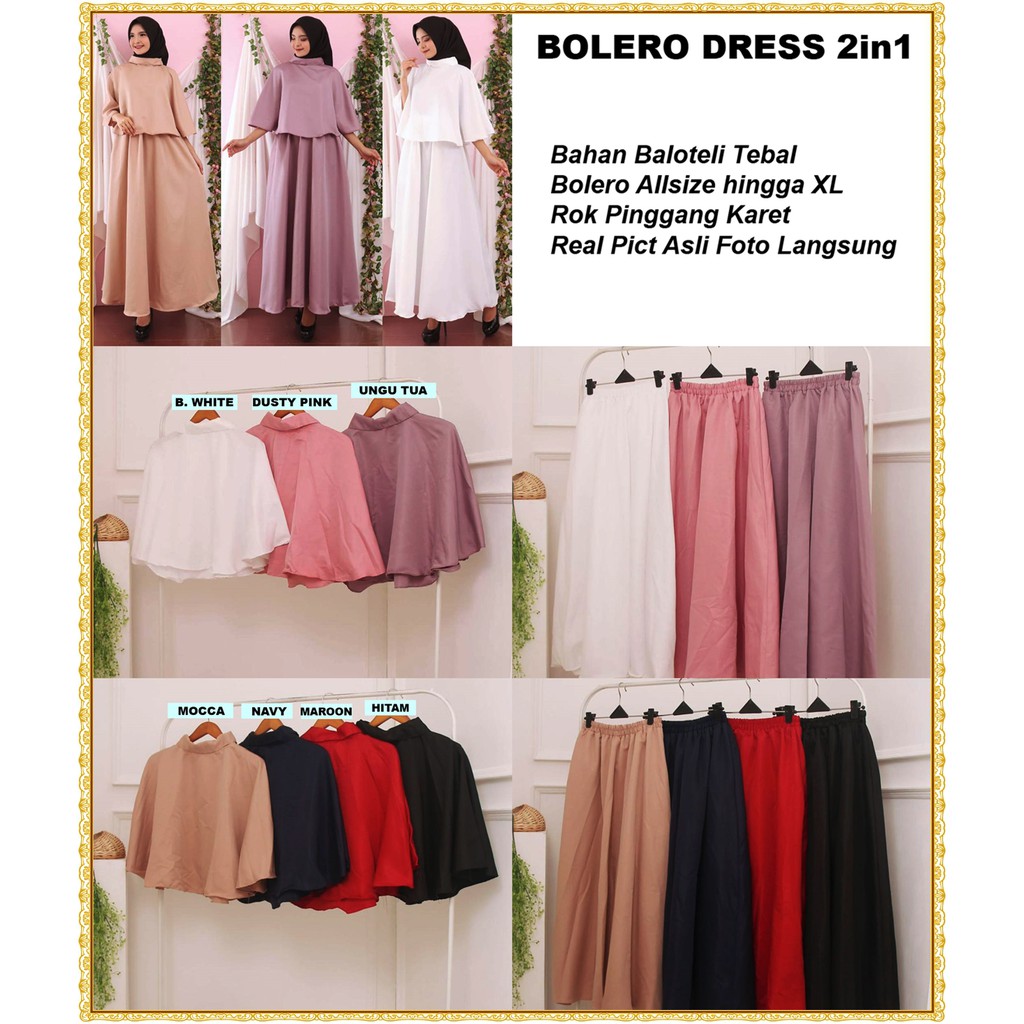 Set Bolero Dress 2in1 Gamis Baju Muslim Rok Bahan Baloteli Set Bolero Dress 2in1 Gamis Baju Muslim Rok Bahan Baloteli