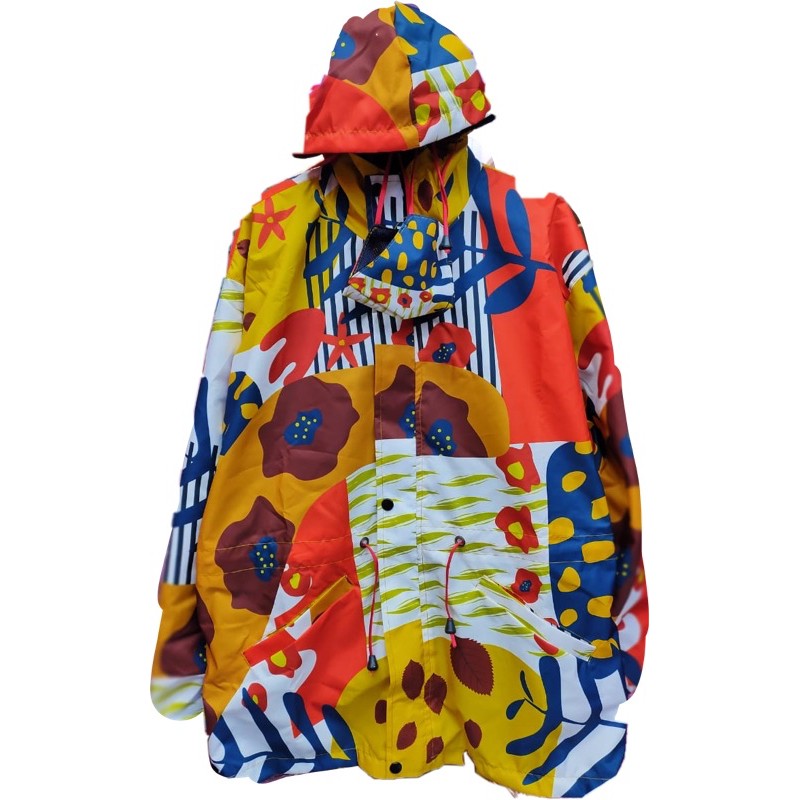 JAKET PARASUT PRINTING WANITA ANTI AIR WATERPROOF free masker OLAHRAGA SEPEDA-Retro leaf art