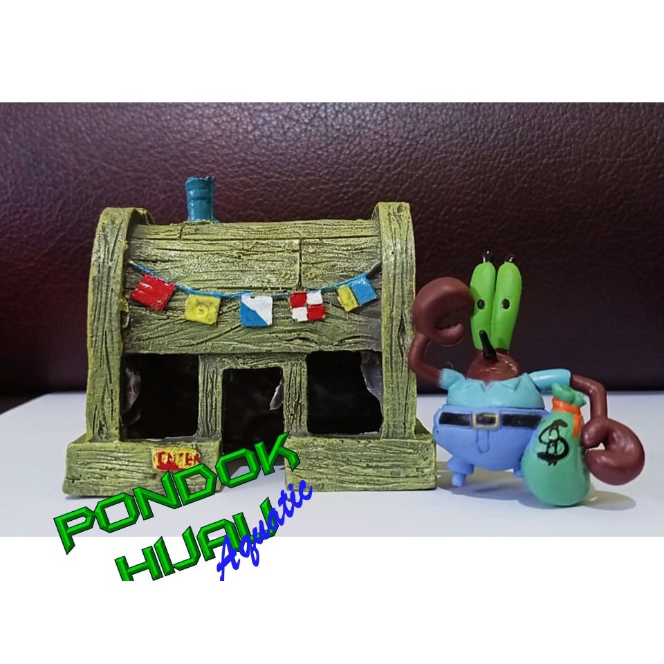 Hiasan aquarium/aquascape unik mister crab dan krusty crab menarik