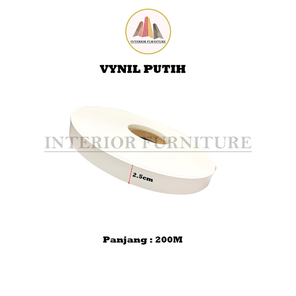 Vinyl Vinil Putih Dop Dof Edging Putih Plimir PVC Roll /Edging Putih Vynil Dop / Vinyl Vinil Putih Dof, Isi 1 Roll (200M)....2.5 cm (25 mm)