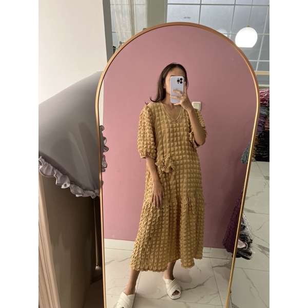 NABO - Alona Boboho Midi Dress ( Dress Casual Lengan Pendek)