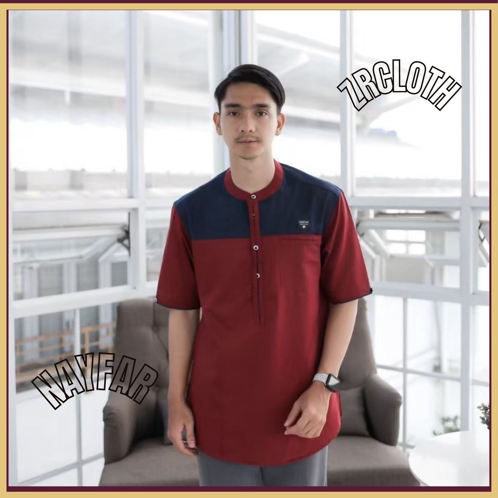 NAYFAR KURTA KOMBINASI LENGAN PENDEK/BAJU KOKO MAROON ORIGINAL NF