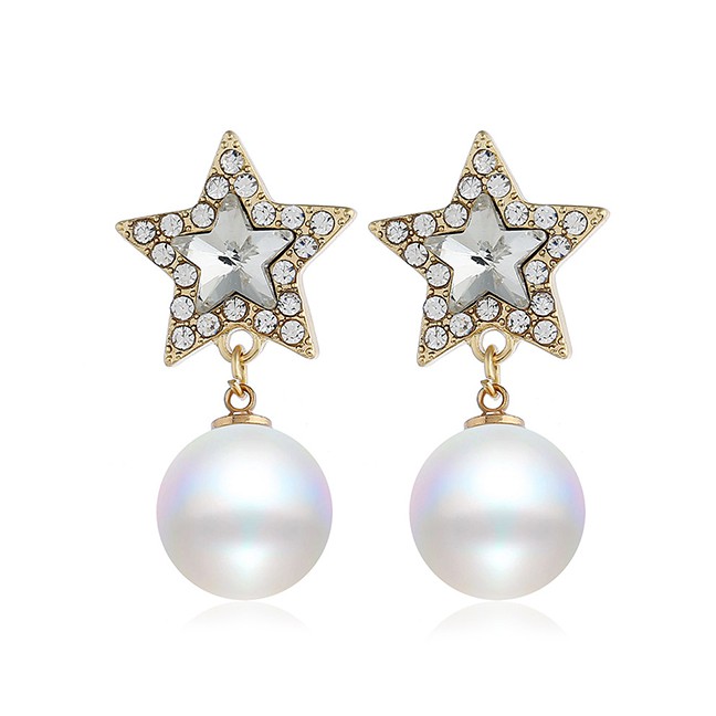 LRC Anting Tusuk Fashion Gold Pentagram Pearl Earrings F49319