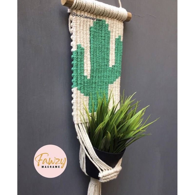 Macrame Gantungan Pot Kaktus - Hijau