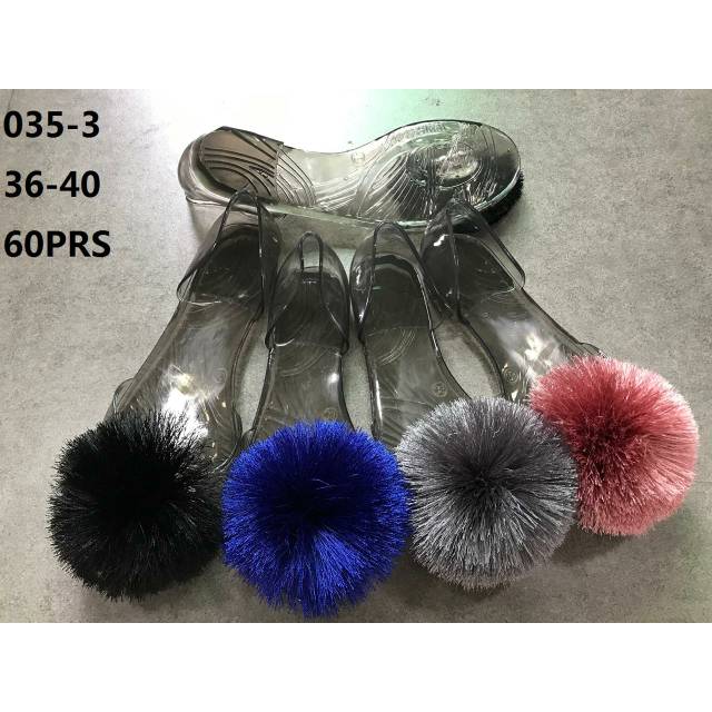 Flatshoe Transparan pompom /sepatu kaca pompom import-035