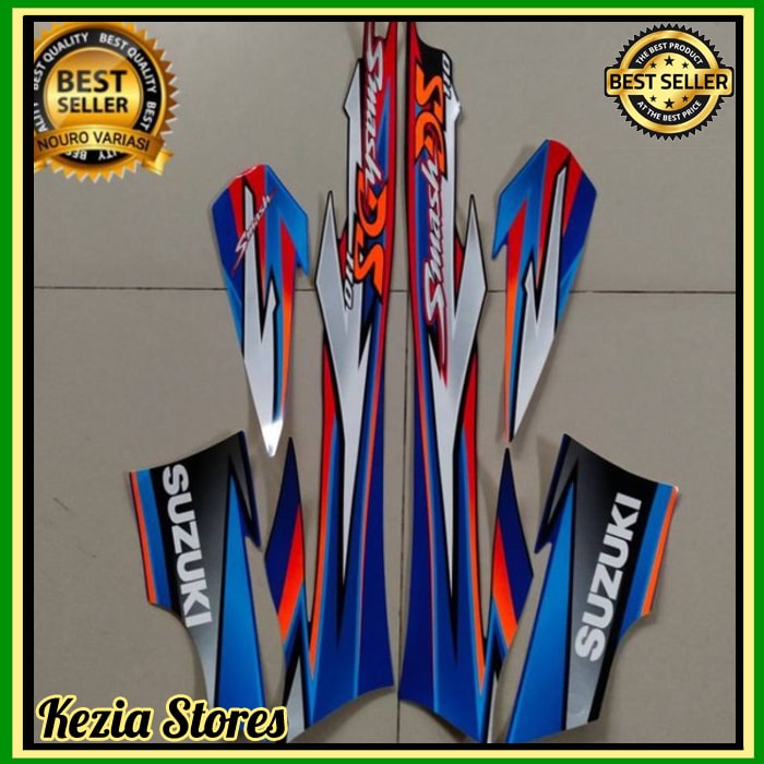 Grosir striping suzuki smash 110 ds 2003 2004 2005 hitam biru body standar berkualitas terbaik Elega