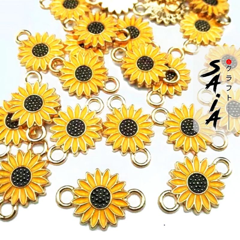 Sunflower charm enamel untuk membuat perhiasan konektor penghubung gelang simple DIY Saia Craft