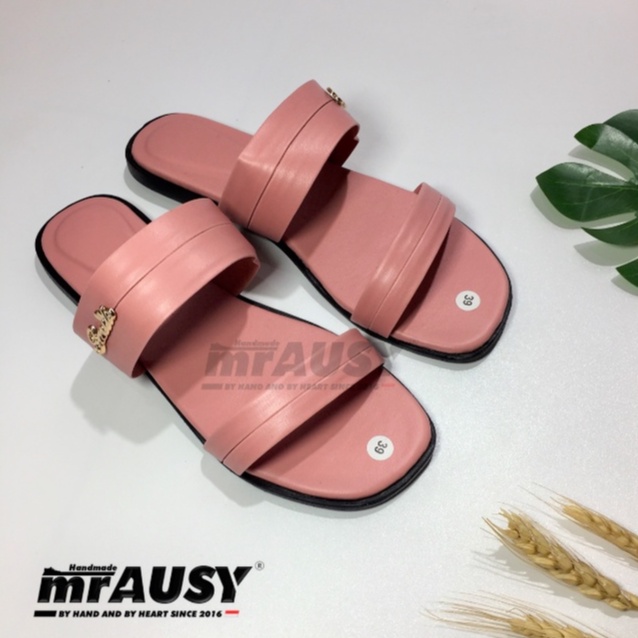 Sandal Wanita Teplek Selop Flat mrAUSY Strap 2 Pin