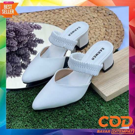 Sepatu High Heels Hak Tahu Wanita Murah Import Pesta Korea Kondangan K Sarmer - Ristha Heels White E
