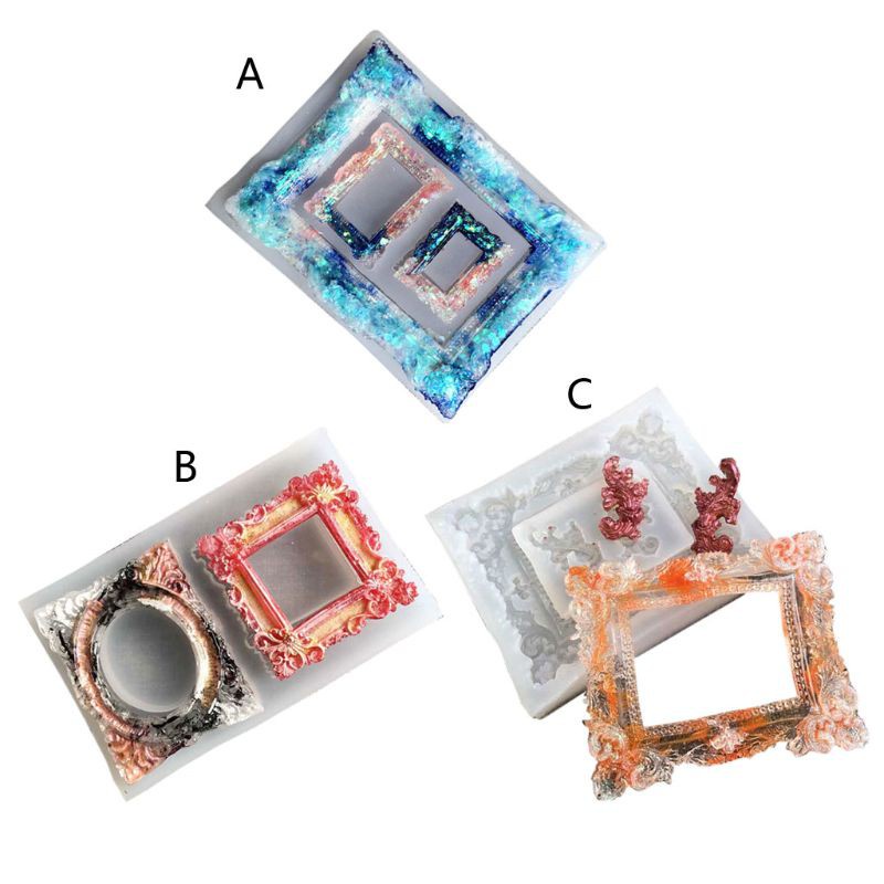 Glitter Handmade Photo Frame Resin Mold Silicone Picture Frame Fondant Mold Art Craft