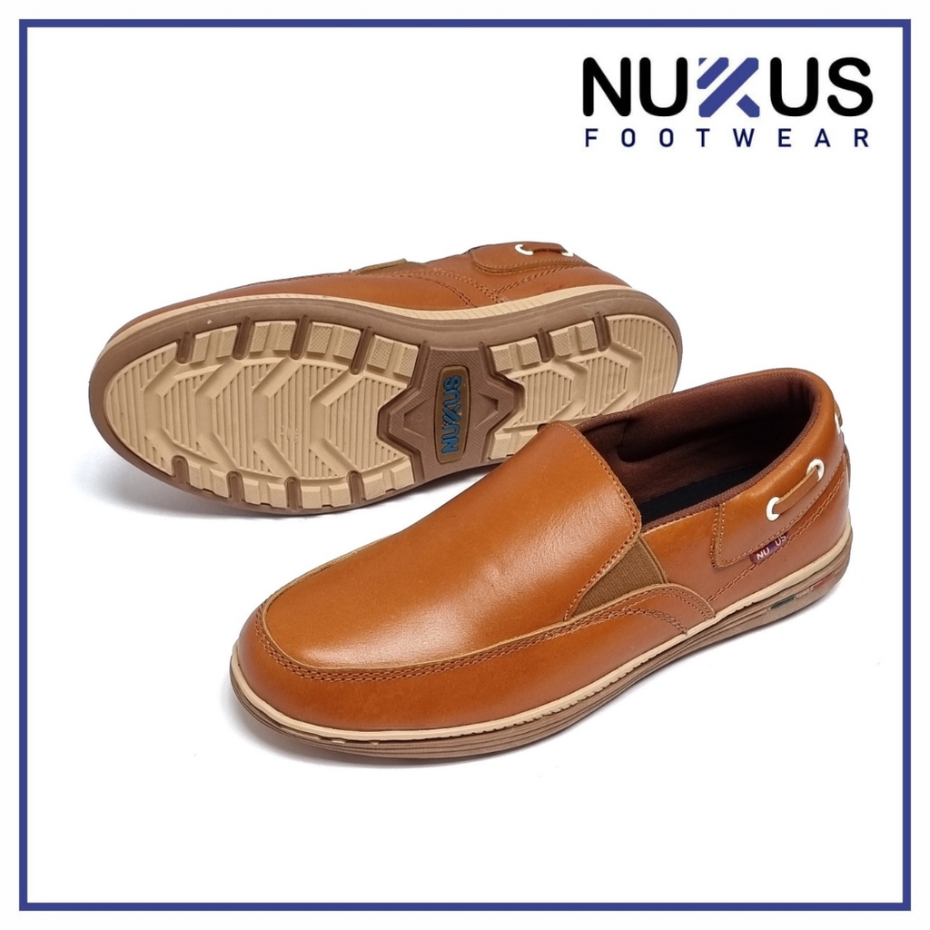 Nukus Sepatu Pria Kasual Slip On Kulit Sapi Asli Coklat Tan - NKS 01