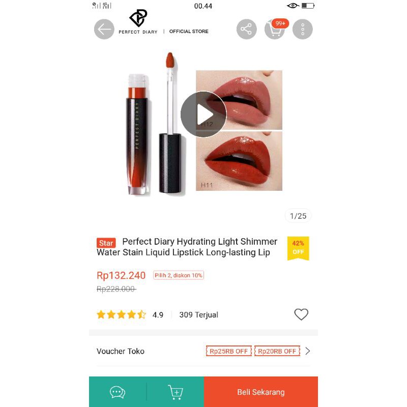 perfect diary shimmer lip preloved