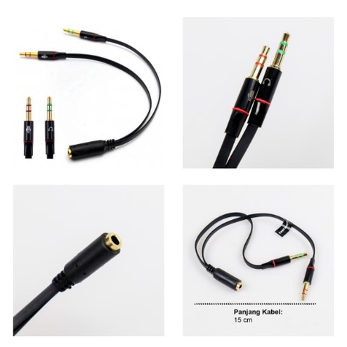 Kabel AUX Splitter Audio Jack 3.5mm Female ke Dual 3.5mm Male HiFi Mic headset 2 jatan ke betina hea