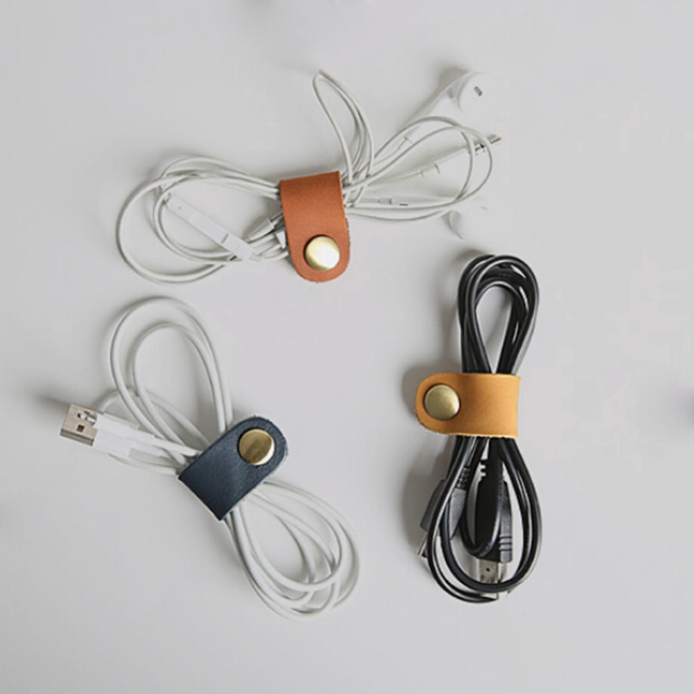 Genuine Leather Earphone Wire USB Cable Cord Winder Organizer Wire Cable Holder