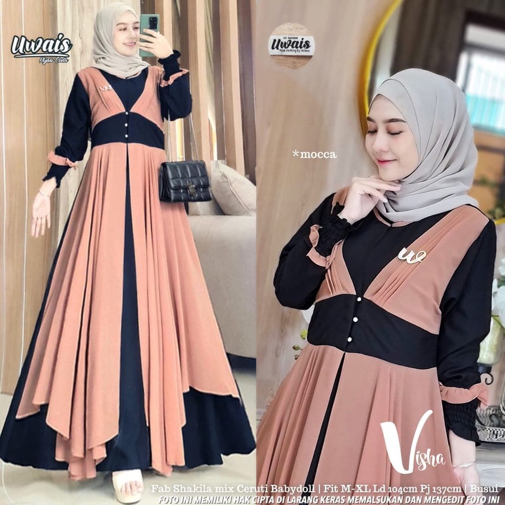 Visha Maxy Gamis Malaysia Polos Jumbo Dress Ceruty Pakaian Busui Dress Kondangan Wedding Dress