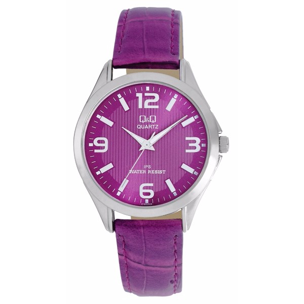 Q&Q QQ Analog Jam Tangan Wanita Ungu Kulit Original
