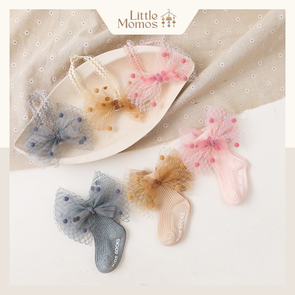 Little Momos Set Kaos Kaki Bandana PomPom Korean Style 0-1 Tahun / Bandana Set Premium / Gift Set For Newborn Hampers