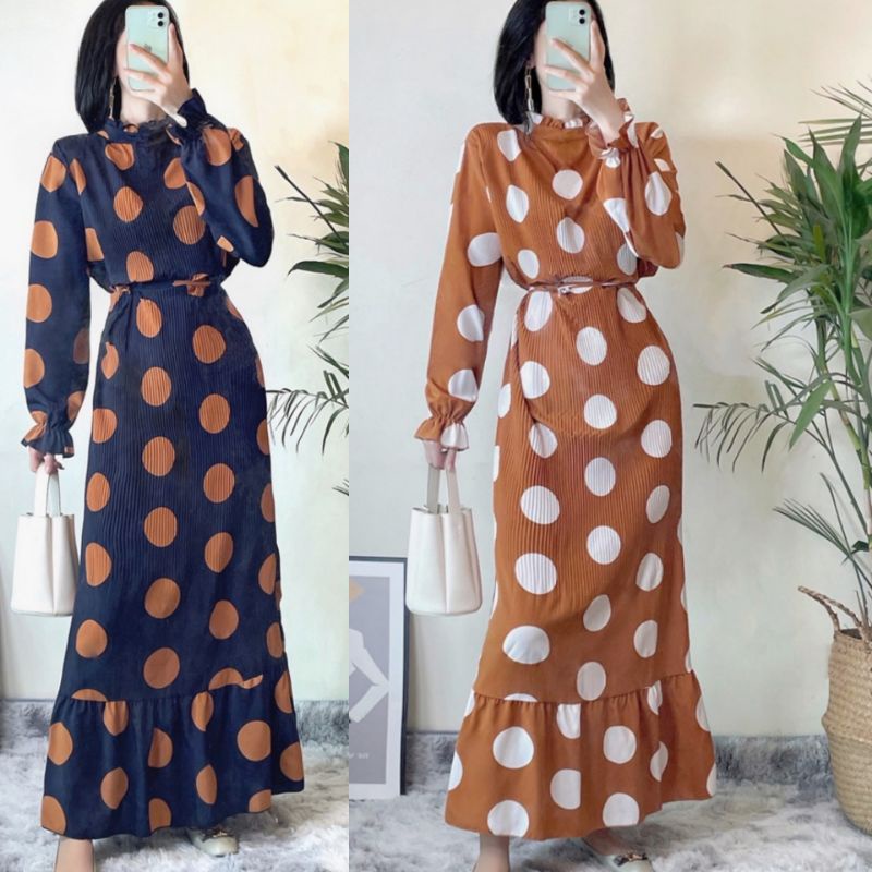dress import korean / dress polkadot polka dotty polca / midi dress korea retro dress vintage impor