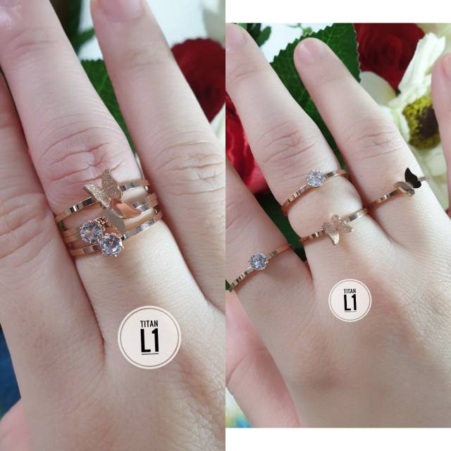 Cincin Titanium mata kupu mata rose gold N13072005