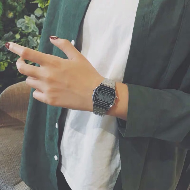 Jam digital wanita stainless steel, jam tangan elektronik-1