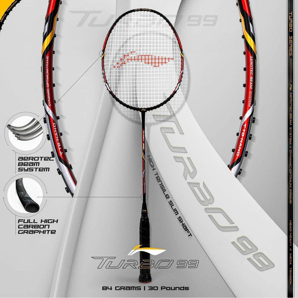 Raket Badminton Lining Turbo 99 Black Red Original Bulutangkis Bisa Pasang Senar Diskon Adha Sport