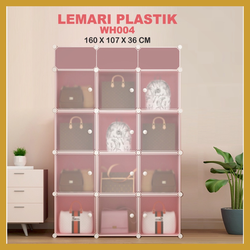 Lemari Serbaguna Portable Lemari 12 Pintu 3 Rak Lemari Plastik Serbaguna Lemari Penyimpanan Tas Multifungsi GOSHOP88