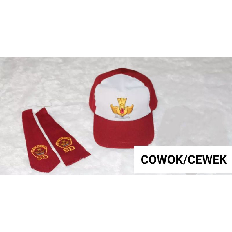 SERAGAM SEKOLAH, TOPI DAN DASI MERAH PUTIH CEWEK & COWOK BORDIR