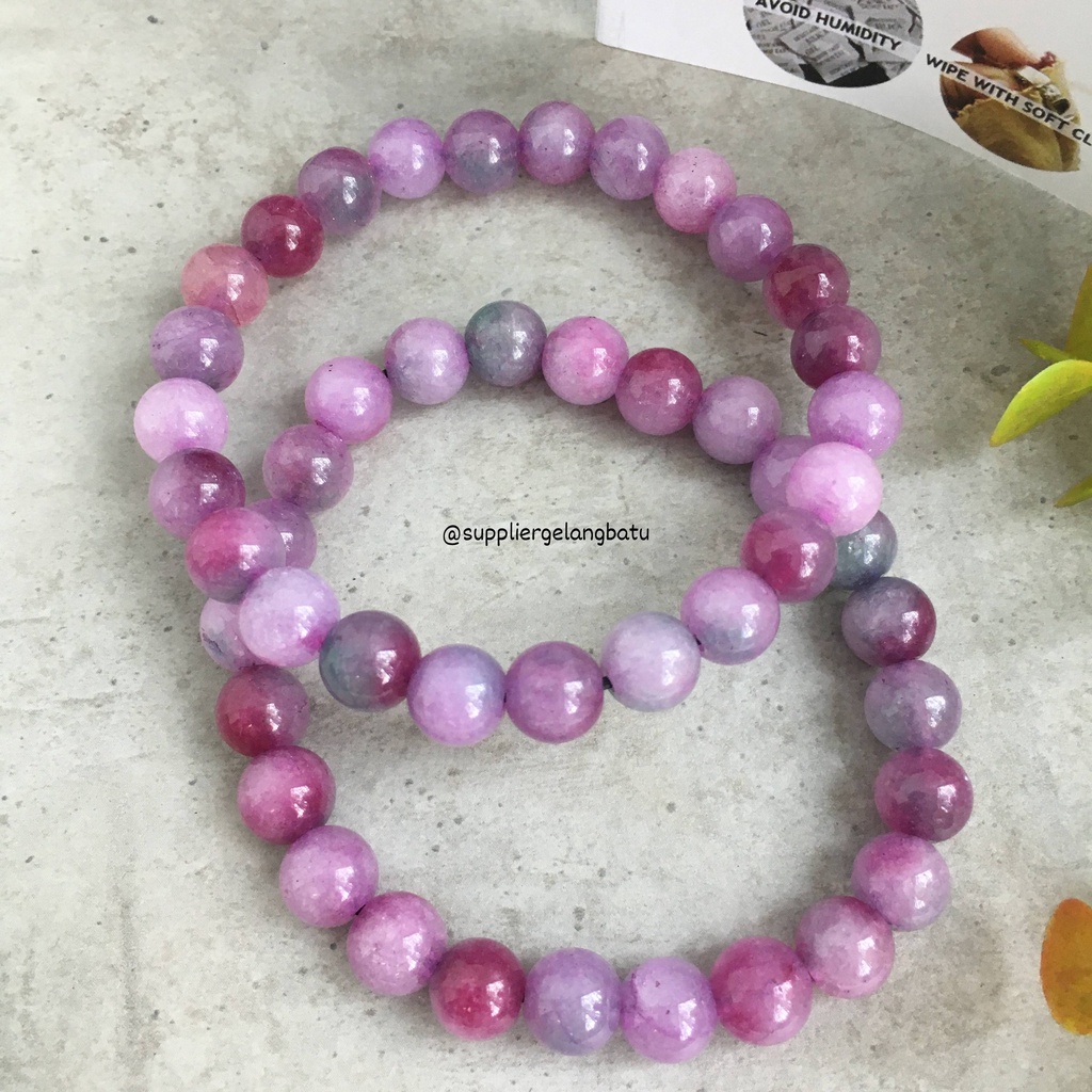 gelang batu PURPLE BLOODSTONE NATURAL DIMENSI 8mm akik ungu berserat