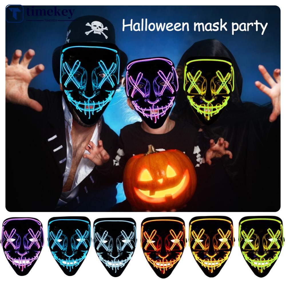 Timekey Topeng Masquerade Dengan Lampu Neon Led Menyala Dalam Gelap Untuk Pesta Halloween I6W5