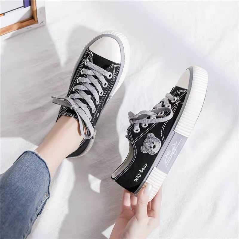 Sepatu Wanita Sneakers Fashion Korea Tali Bear Kanvas Model Terbaru 2023 Trendy dan Elegan With Box