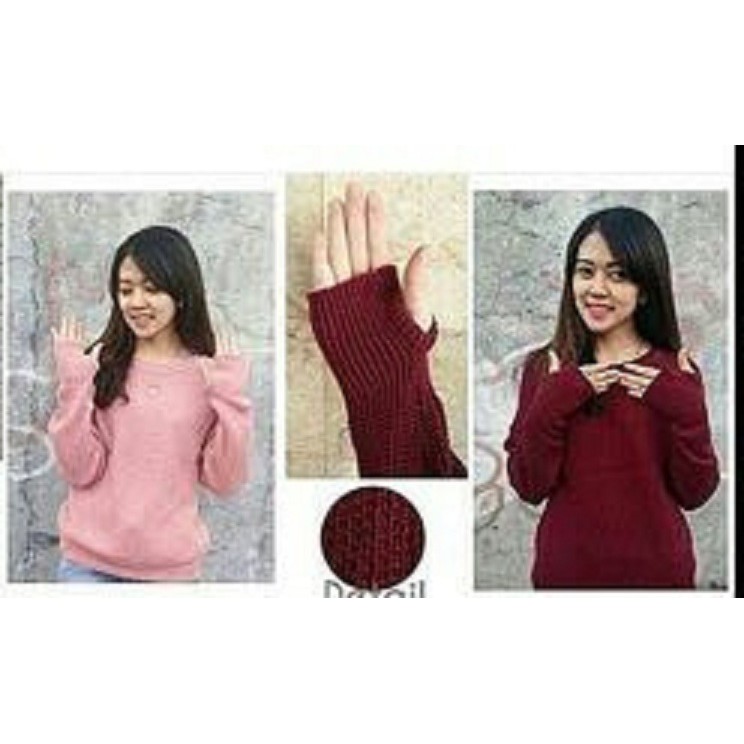 [Thumb hand N RO] Sweater Wanita Rajut Navy/Maroon