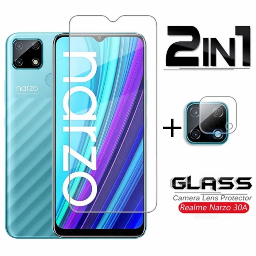Tempered Glass Clear Realm,e Narzo 30a Paket 2in1 Pelindung Kamera Belakang Handphone