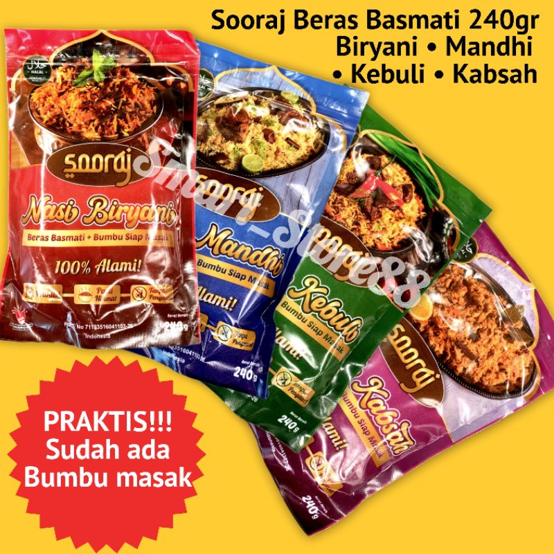 

SOORAJ BERAS BASMATI 240GR NASI BIRYANI BERAS BIRYANI BERAS INDIA NASI INDIA BERAS KHAS TIMUR TENGAH