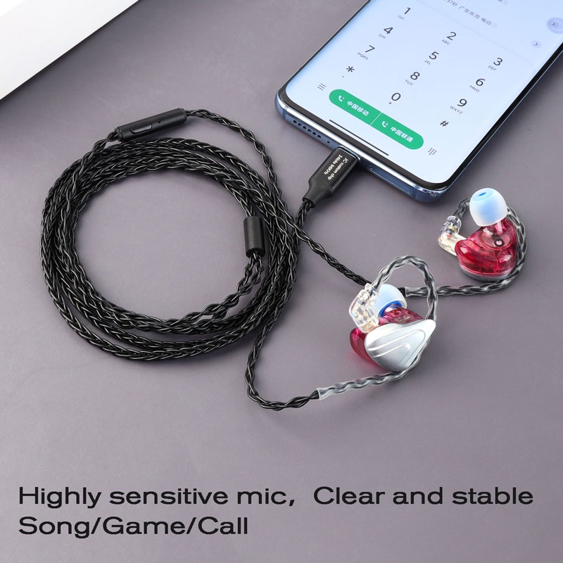 JCALLY TC08 Pro USB Type C Earphone Cable Kabel USB Type C Jack Earphone with Mic for KZ TRN CCA BLON TANGZU Moondrop