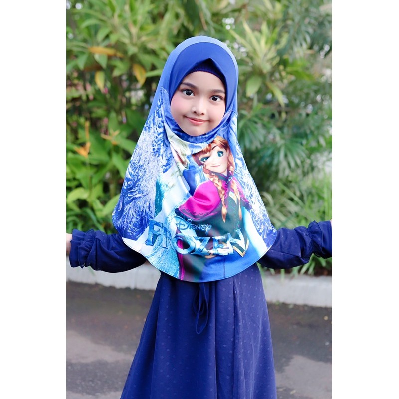 BERGO HIJAB INSTANT ANAK PRINTING MOTIF FROZEN / JILBAB ANAK LUCU KARAKTER , JILBAB ANAK