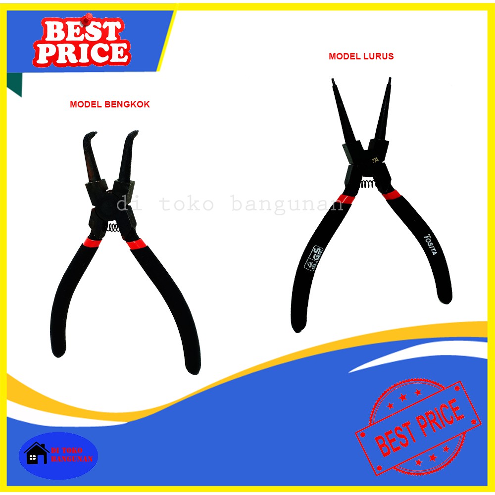 Tang Snap Ring Lurus Bengkok Tosita 6 Inch