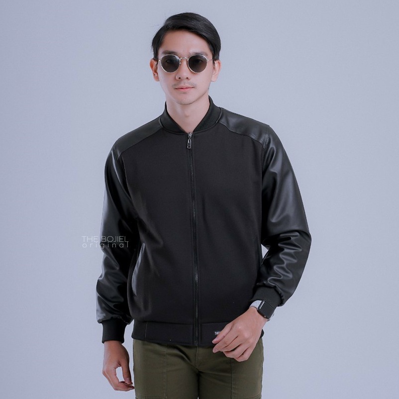 JAKET BOMBER PRIA EKSLUSIVE KOMBINASI SEMI KULIT DAN FLEEC SWEATER,NYAMAN DI PAKAI