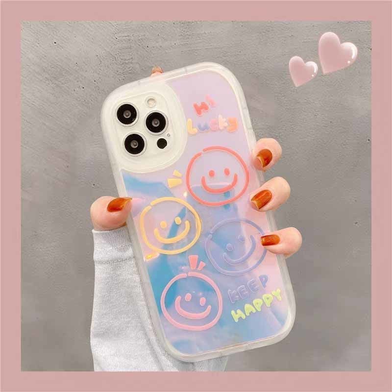 Case Transparan Motif Smiley Face Warna-Warni Untuk iphone 12 13 11 Pro Max X Xs Max Xr