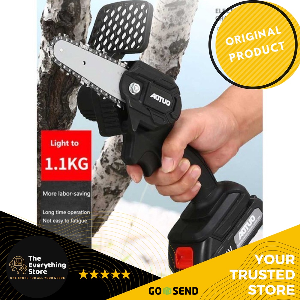 Gergaji Mesin Listrik Kayu Pohon Mini Cordless Chainsaw Baterai Senso