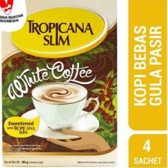 

Tropicana Slim WHITE COFFEE Kopi Bebas Gula Pasir (4 sachets / box) 80gr.