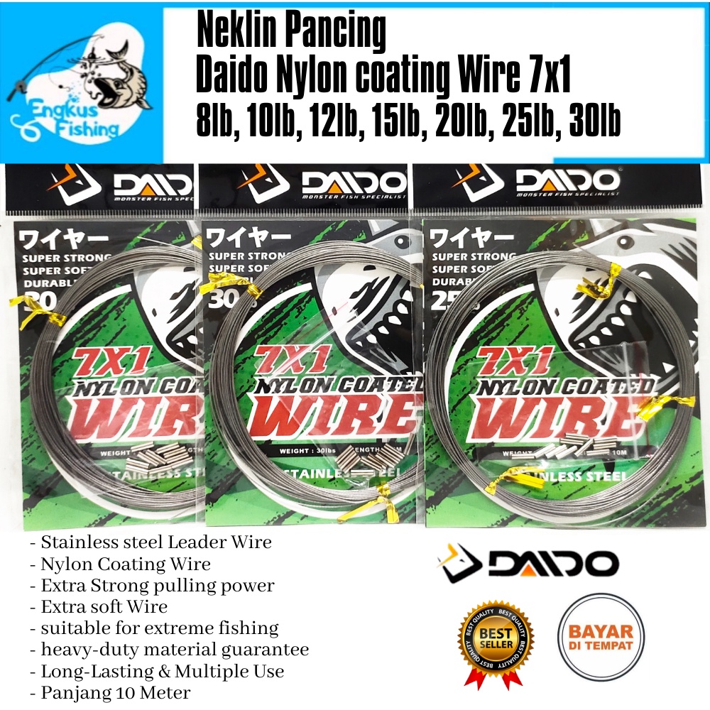 Neklin Pancing Daido Nylon Coating Wire 7x1 (6Lb-100Lb) 10 Meter Stainless Steel Murah - Engkus Fishing