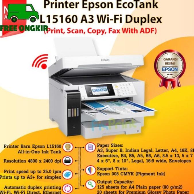 Printer Epson Ecotank L15160 A3 Wifi Duplex Print Scan Copy Fax Namrashopping